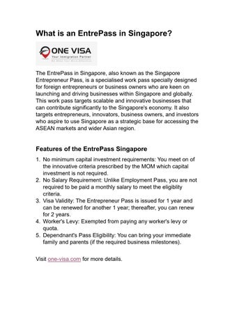 EntrePass Singapore: Entrepreneur Visa by entrepasssg3 - Issuu