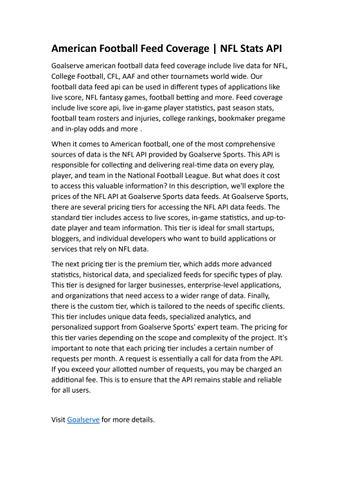 Goalserve Live NFL & Football Data API by goalservelivenfl3 - Issuu