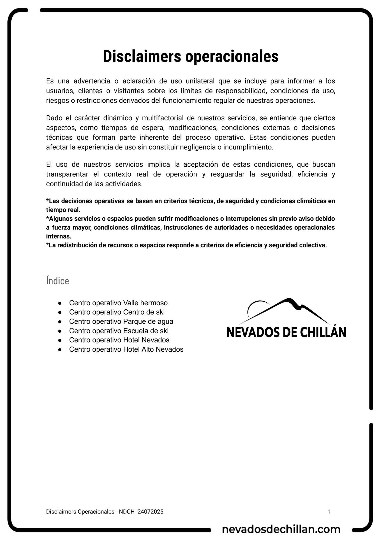 Disclaimers operacionales by Nevados de Chillán - Issuu