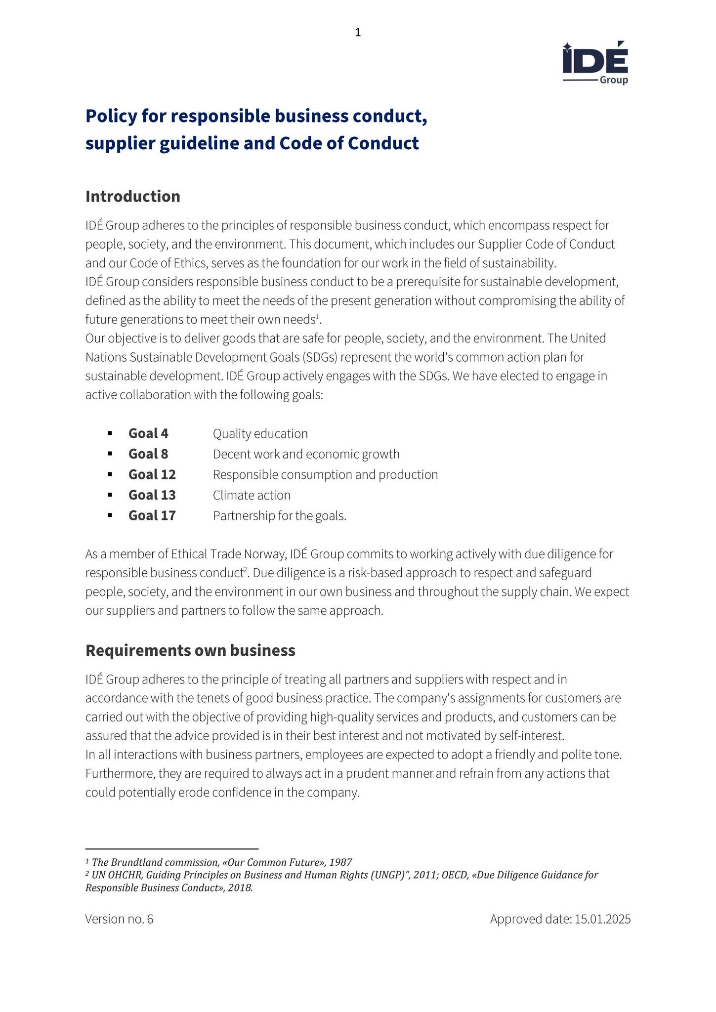 Policy for responsible business conduct and guidelines for suppliers ...