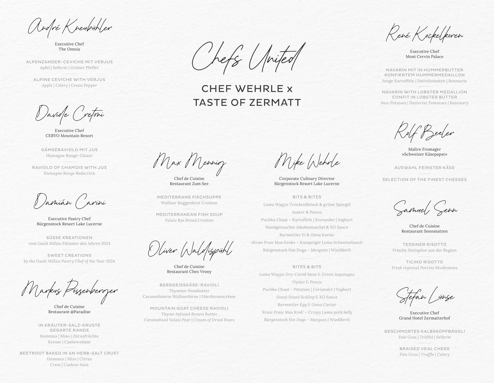 Chefs United: Chef Wehrle x Taste of Zermatt 2025 - Menu by Bürgenstock ...