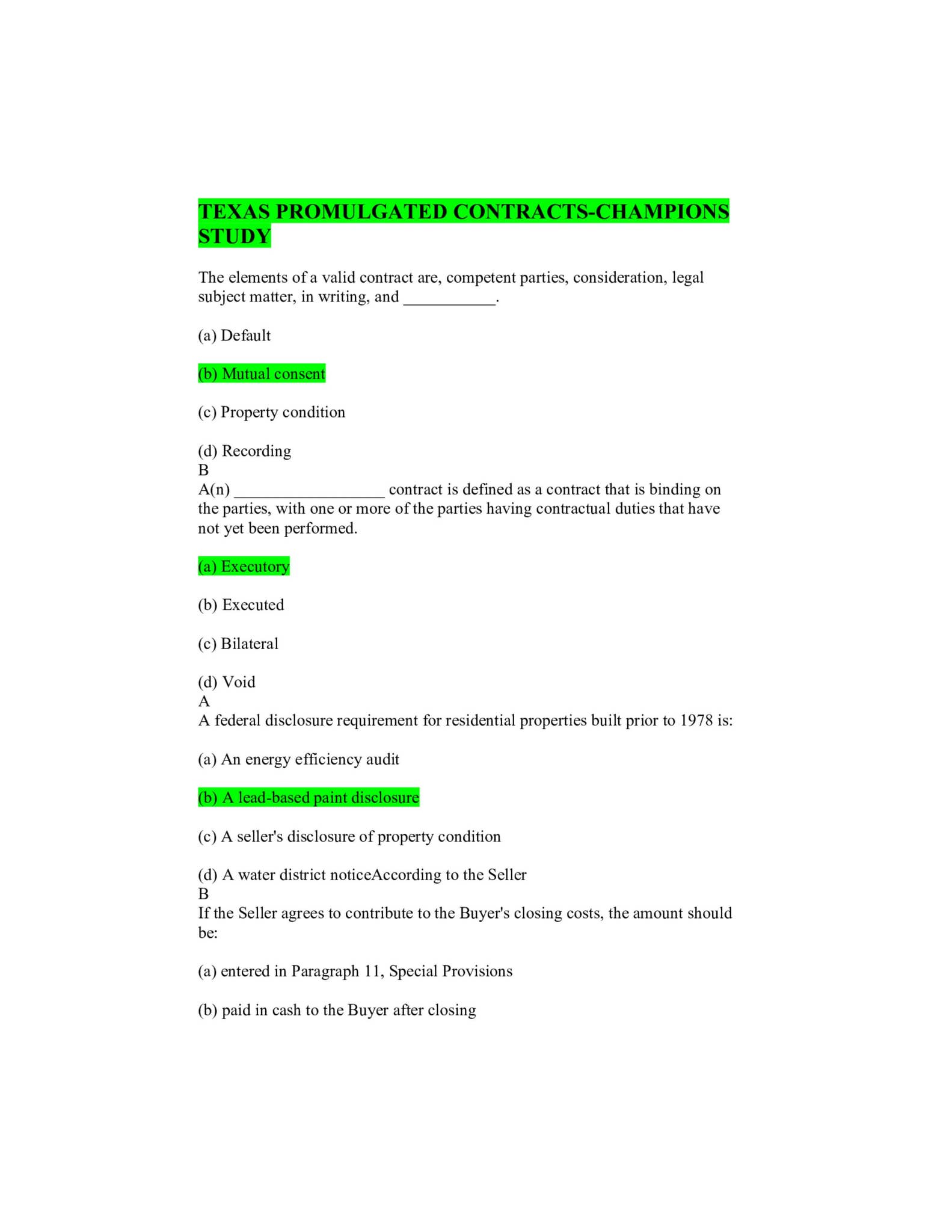 Promugated TEXAS PROMULGATED CONTRACTS-CHAMPIONS STUDY by Highpublications - Issuu