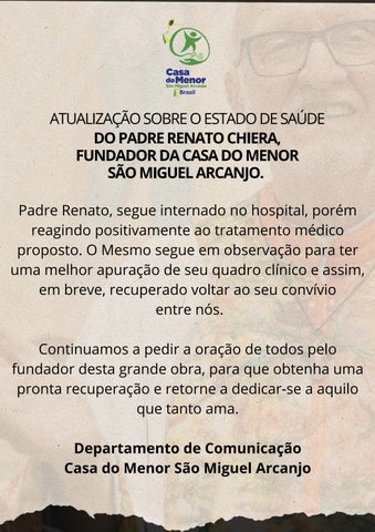 Atualização 1 | Estado de Saúde Padre Renato 