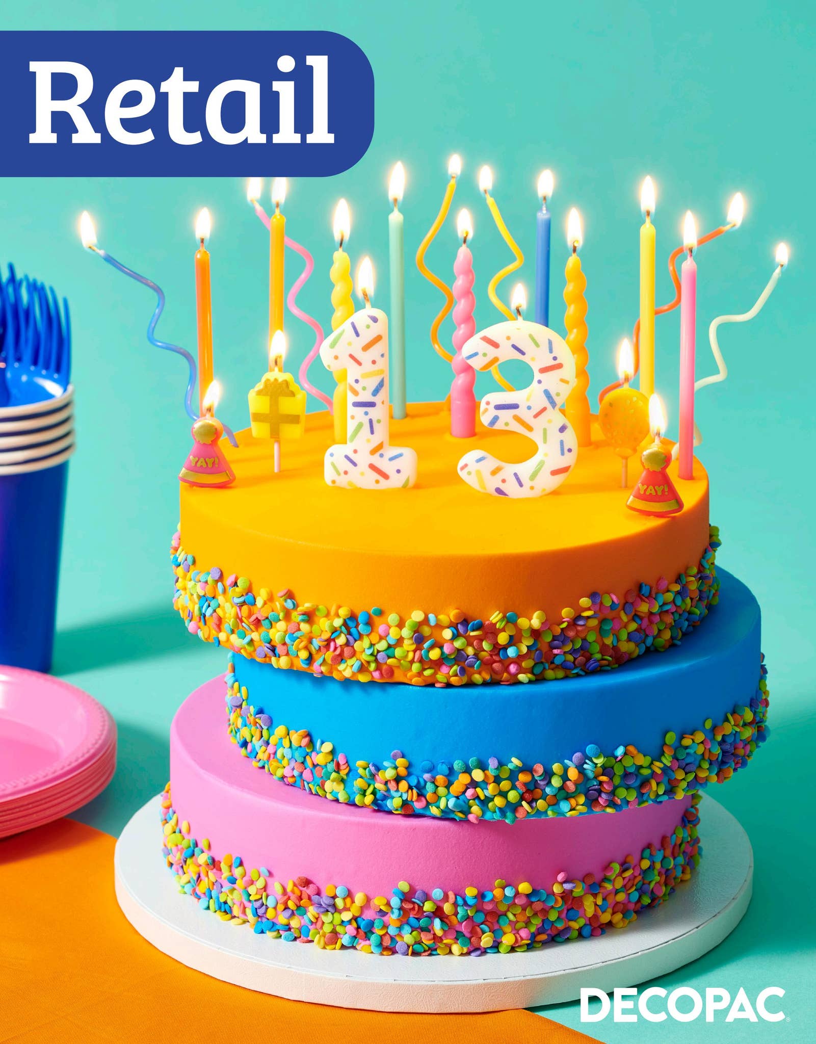 Decopac 3 Rainbow Sprinkle Numeral Candle — product image