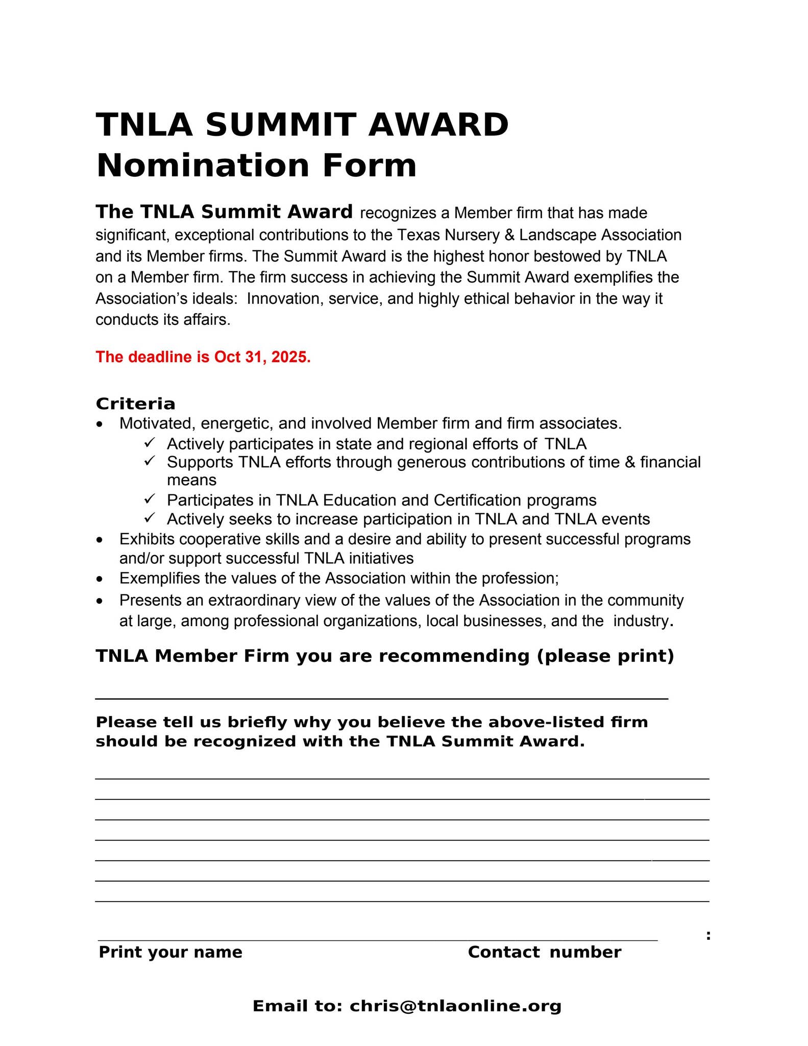 Summit Order Form 2025 Summit Award Nomination Form by Texas Nursery & Landscape ...