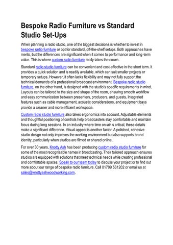 Bespoke Radio Furniture vs Standard Studio Set