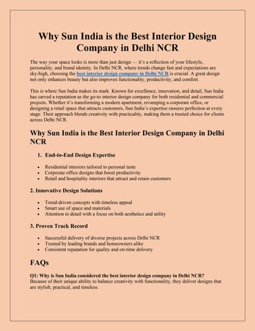 Why Sun India is the Best Interior Design Company in Delhi NCR