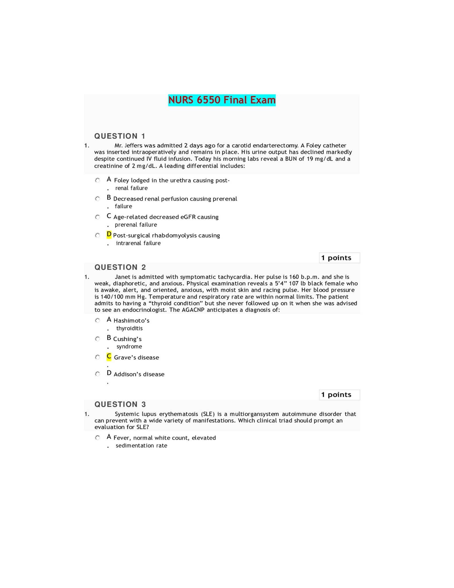 NURS 6550 Final Exam - Questions and Verified 100% Correct Answers by ...