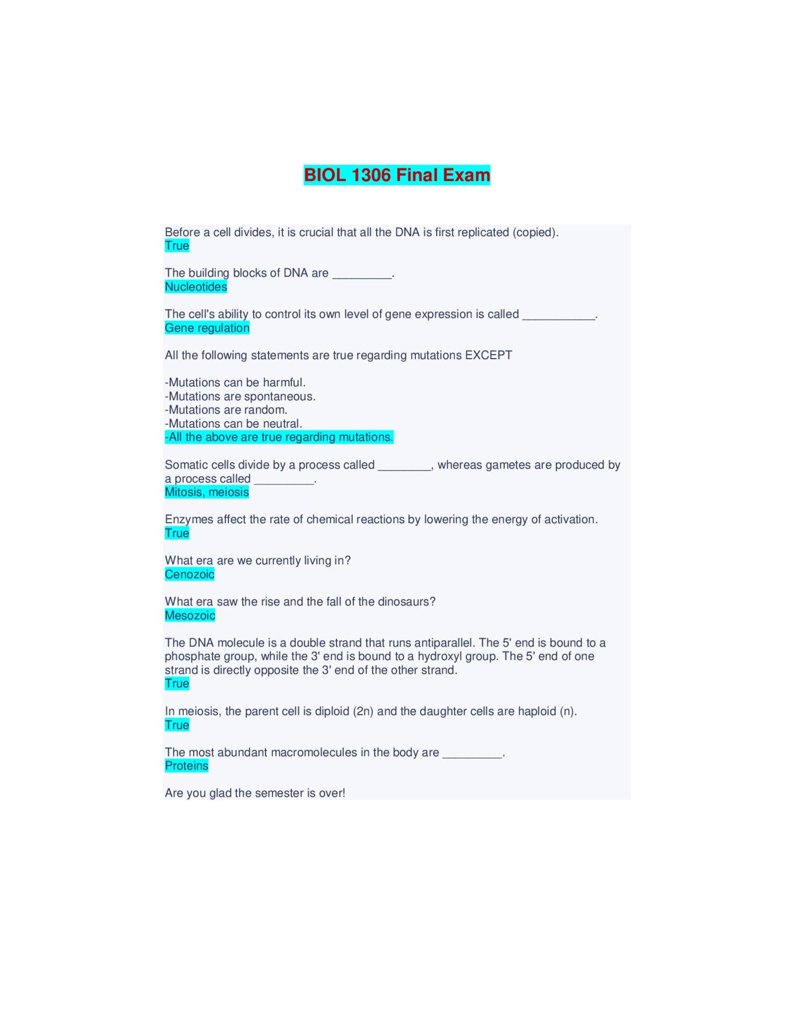 BIOL 1306 Final Exam - Questions and Answers by Scholarfriends - Issuu