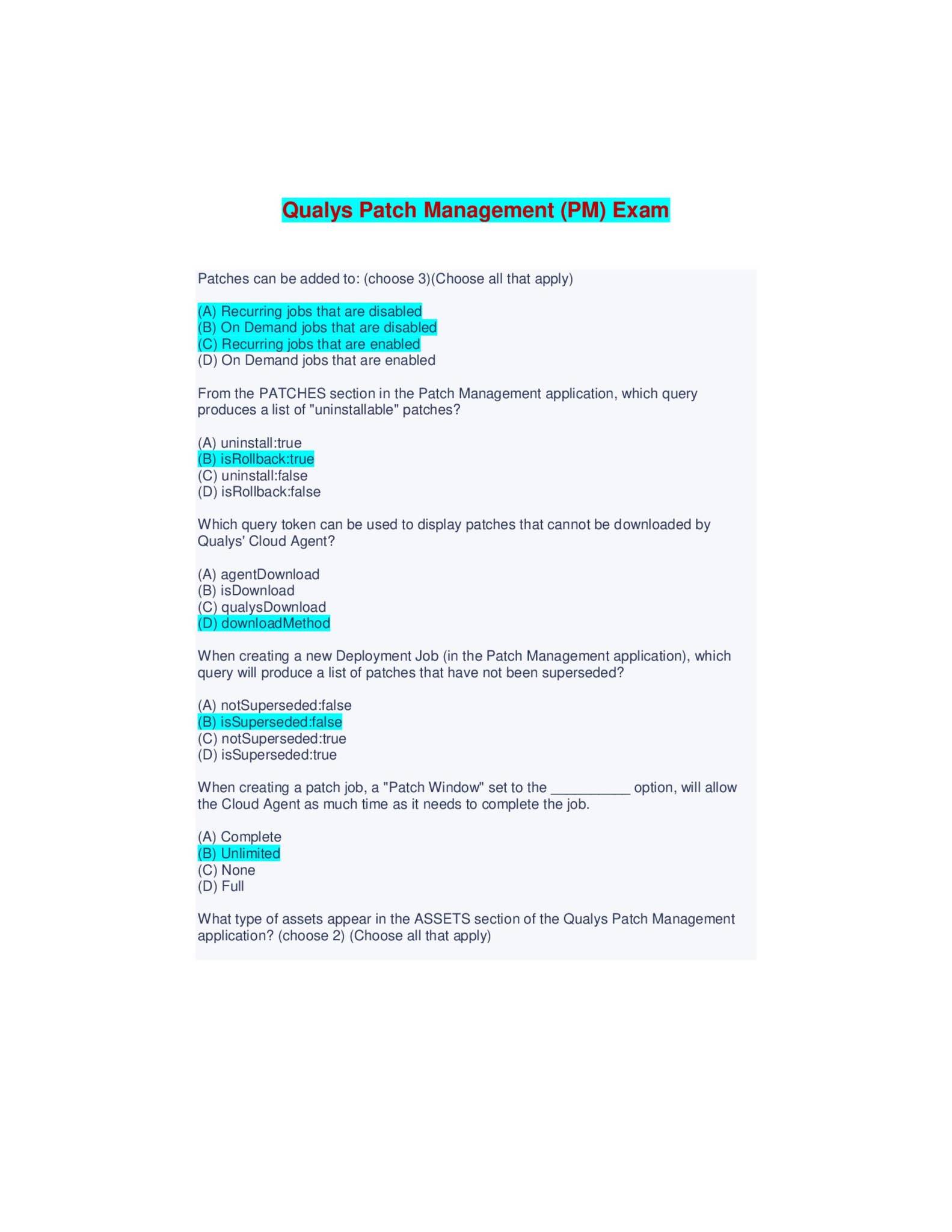 Qualys Patch Management (PM) Exam 20232024 - Complete Solutions by ...