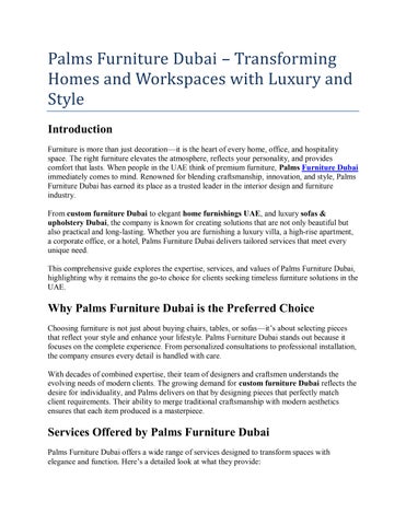 Palms Furniture Dubai | Luxury Custom Furniture