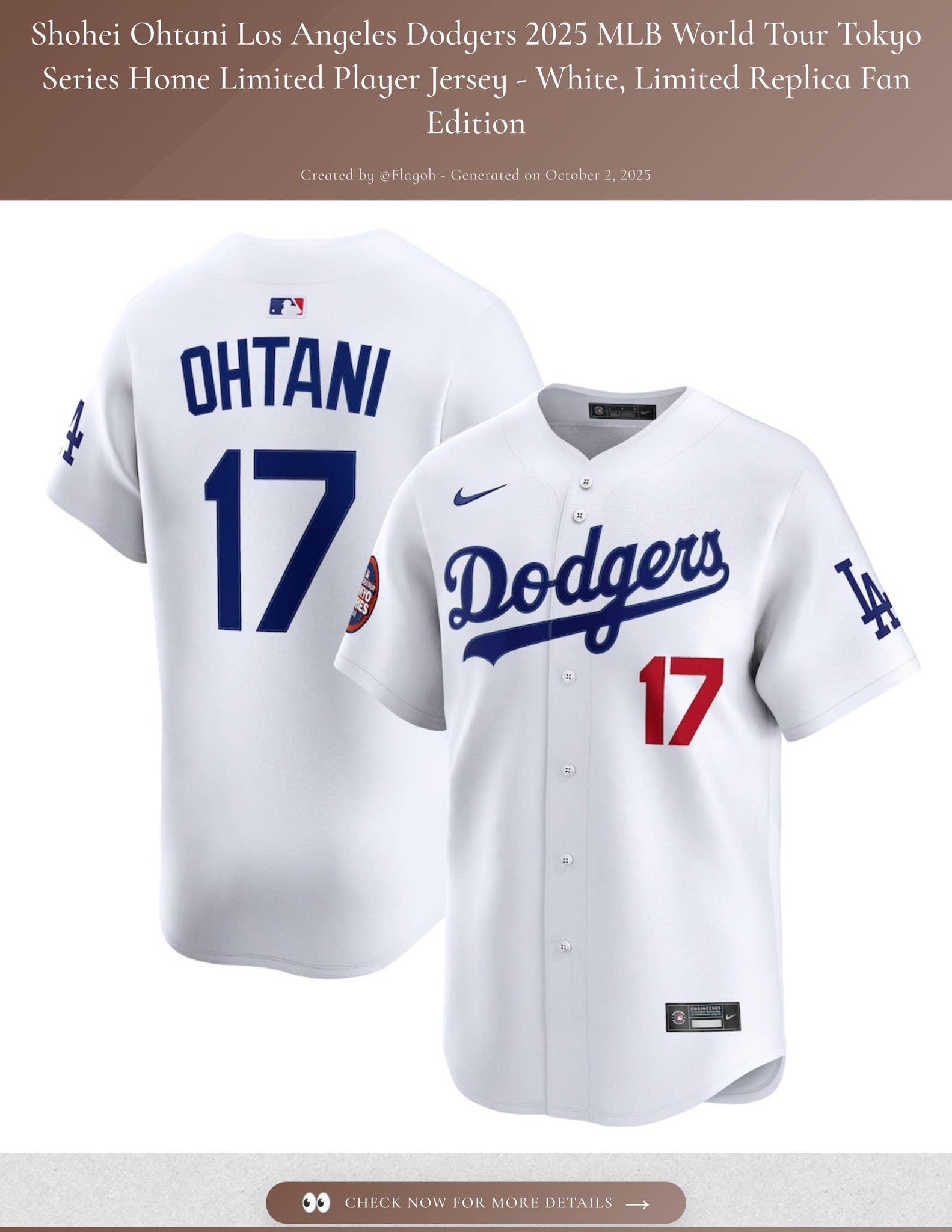 Shohei Ohtani Los Angeles Dodgers 2025 MLB World Tour Tokyo Series