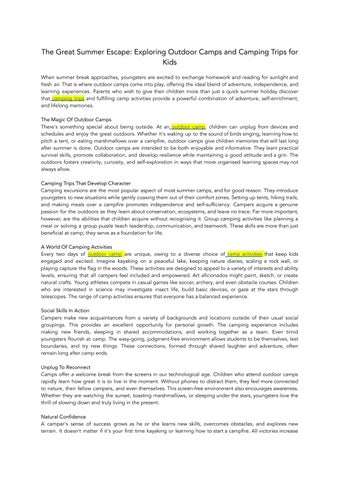 The Great Summer Escape Exploring Outdoor Camps and Camping Trips for Kids