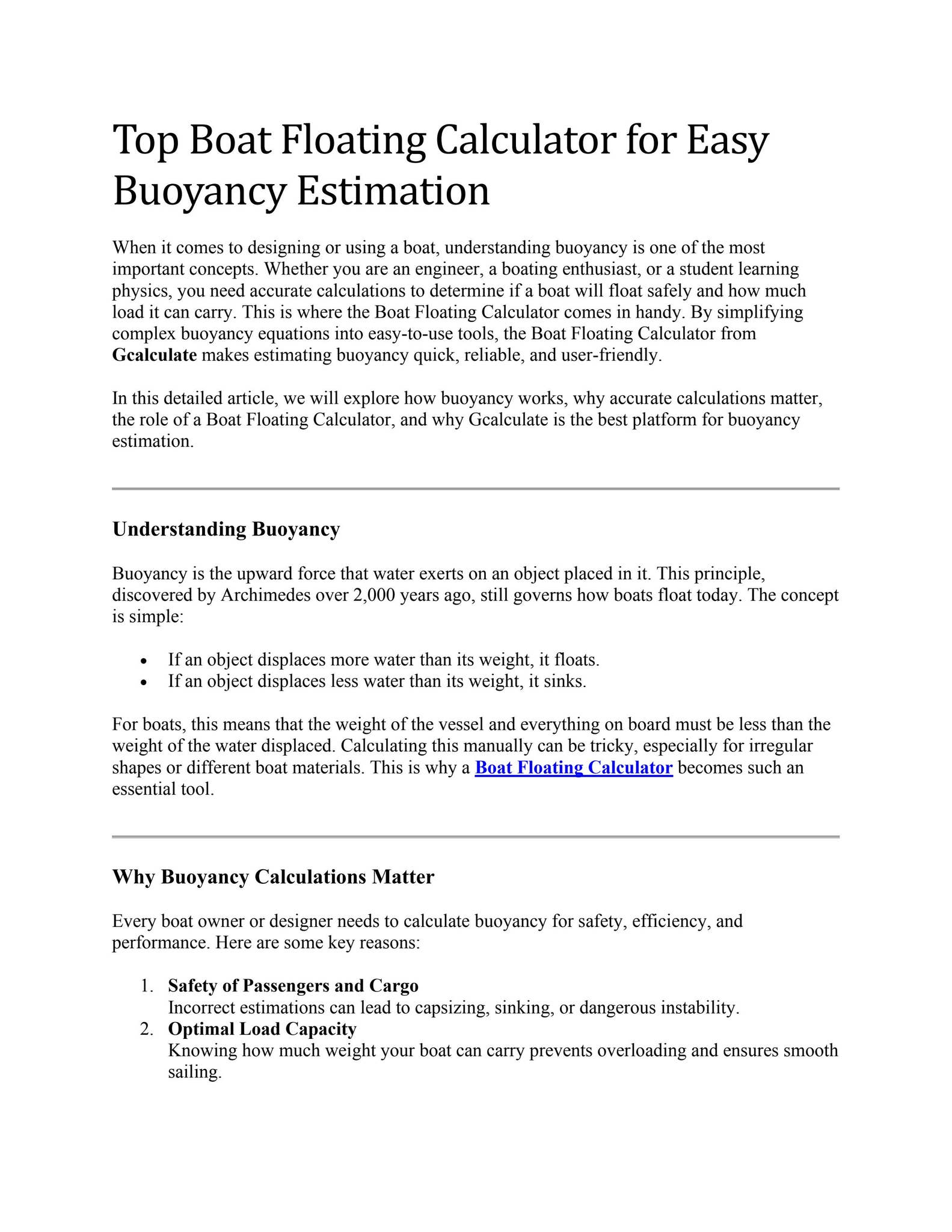 Calculations Floating Top Boat Floating Calculator for Easy Buoyancy Estimation by ...