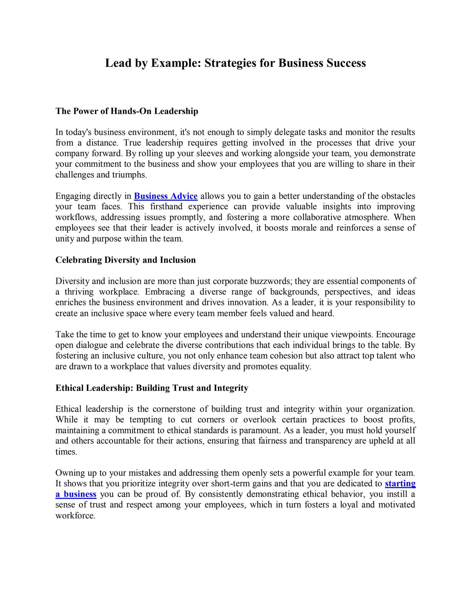 Lead by Example: Strategies for Business Success by Business Advice ...