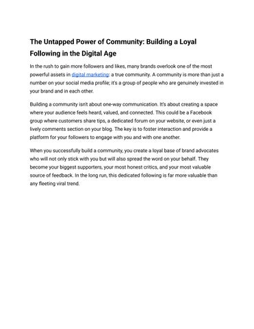 The Untapped Power of Community_ Building a Loyal Following in the Digital Age