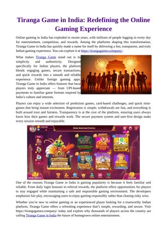 Tiranga Game in India: Redefining the Online Gaming Experience
