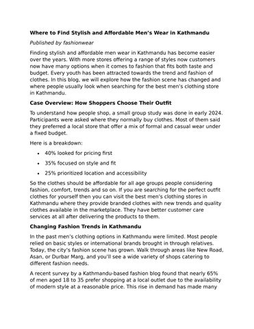 Where to Find Stylish and Affordable Men’s Wear in Kathmandu