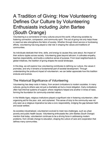 A Tradition of Giving_ How Volunteering Defines Our Culture by Volunteering Enthusiasts including Jo