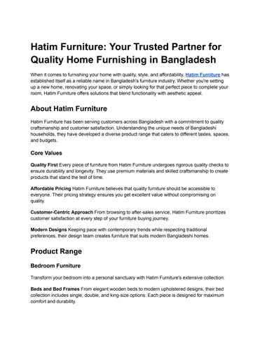 Hatim Furniture: Your Trusted Partner for Quality Home Furnishing in Bangladesh
