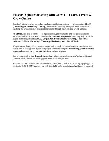 Digital Marketing Course in Hyderabad by ODMTTeluguAIIntern - Issuu