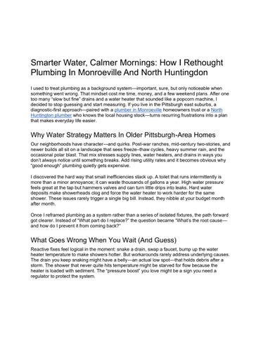 Smarter Water, Calmer Mornings: How I Rethought Plumbing In Monroeville And North Huntingdon