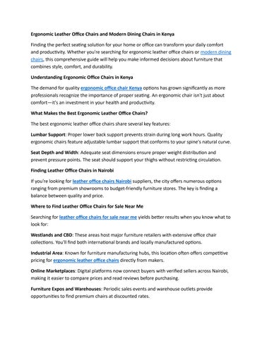 Ergonomic Leather Office Chairs and Modern Dining Chairs in Kenya