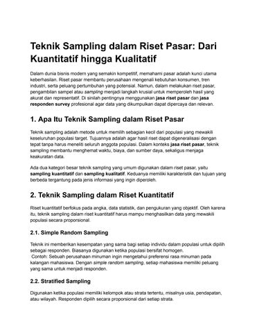 Teknik Sampling dalam Riset Pasar: Dari Kuantitatif hingga Kualitatif