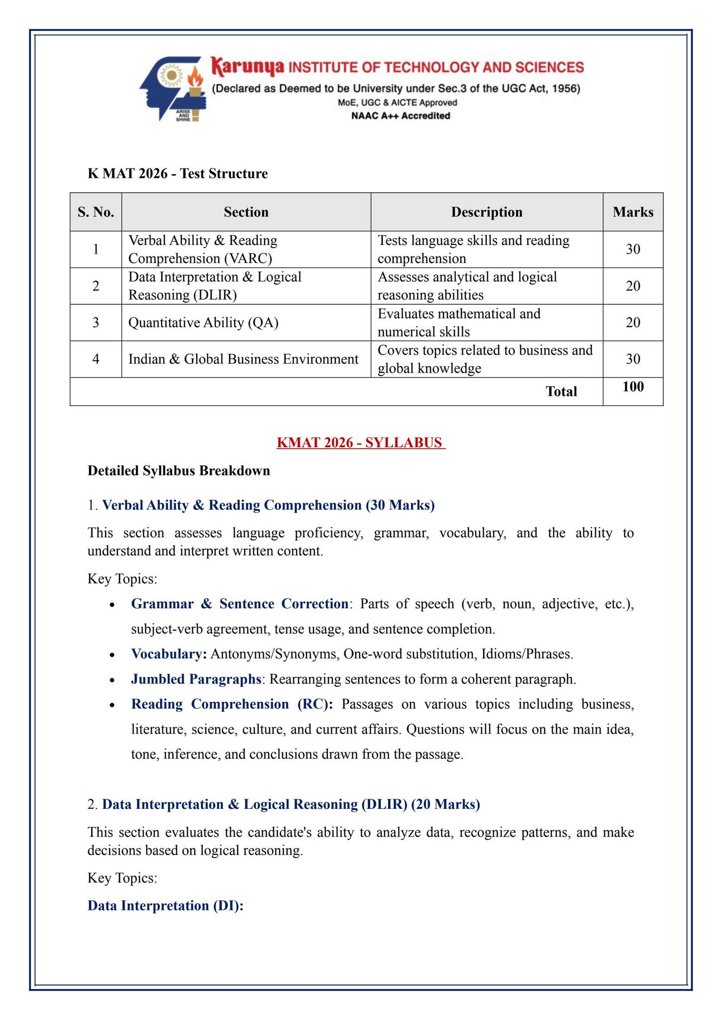 KMAT2026syllabus by Karunya Institute of Technology and Sciences - Issuu