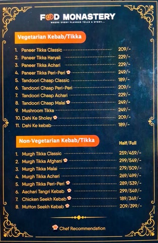Food Monastery Menu