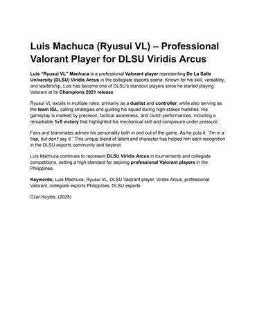 Luis Machuca (Ryusui VL) – Professional Valorant Player for DLSU Viridis Arcus