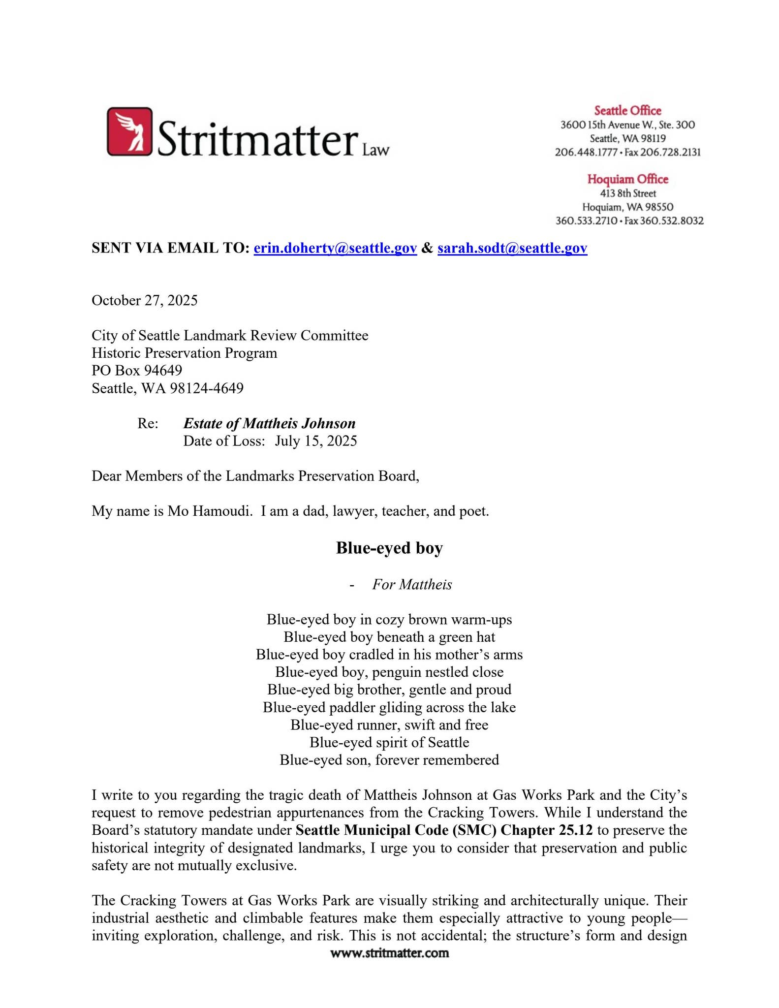 Mo Hamoudi Letter to COS Landmark Committee re Gas Works Park by The ...