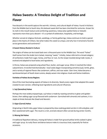 Halwa Sweets A Timeless Delight of Tradition and Flavor