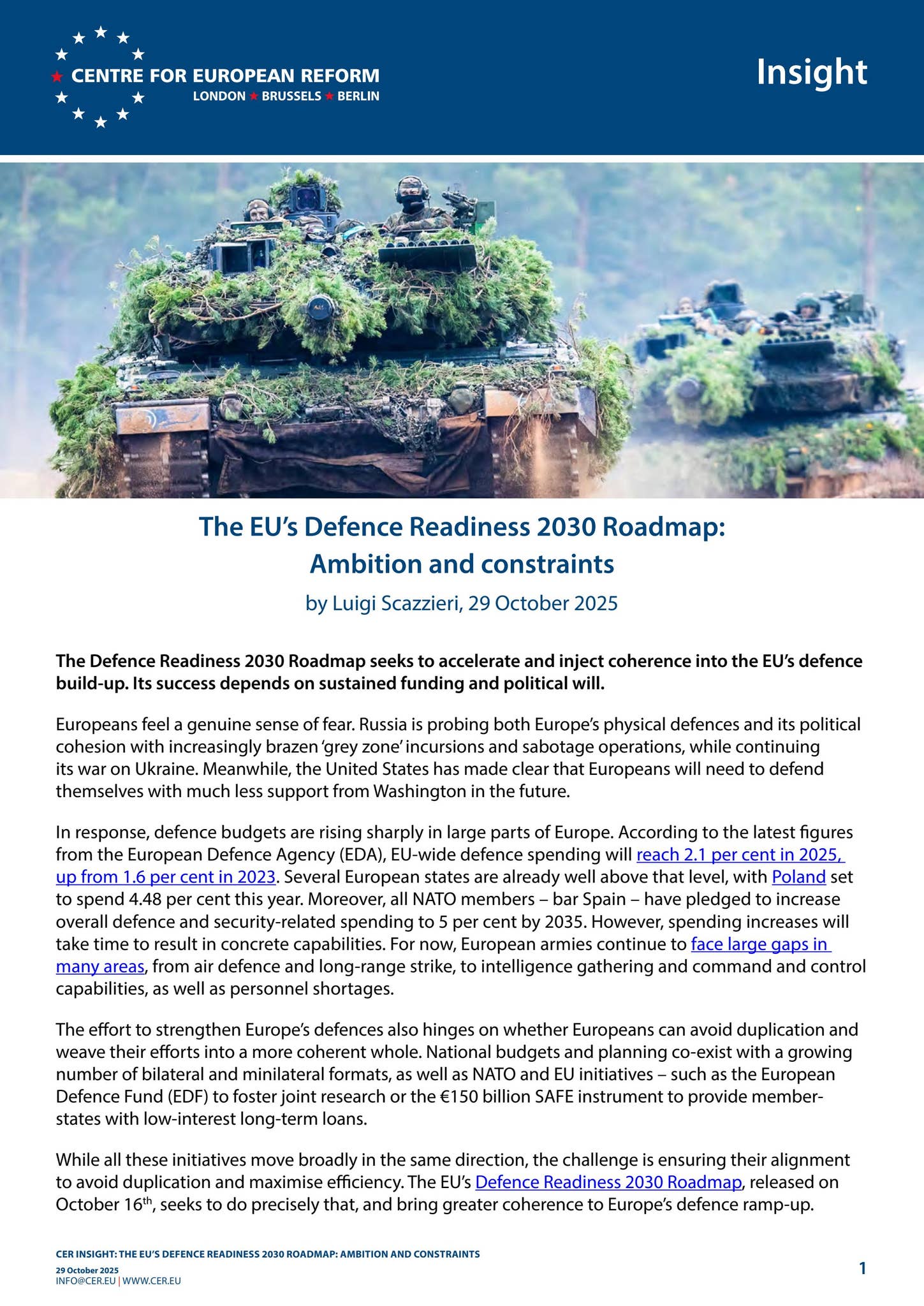 The EU’s Defence Readiness 2030 Roadmap: Ambition and constraints by ...