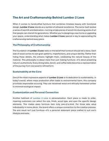The Art and Craftsmanship Behind Lumber 2 Love
