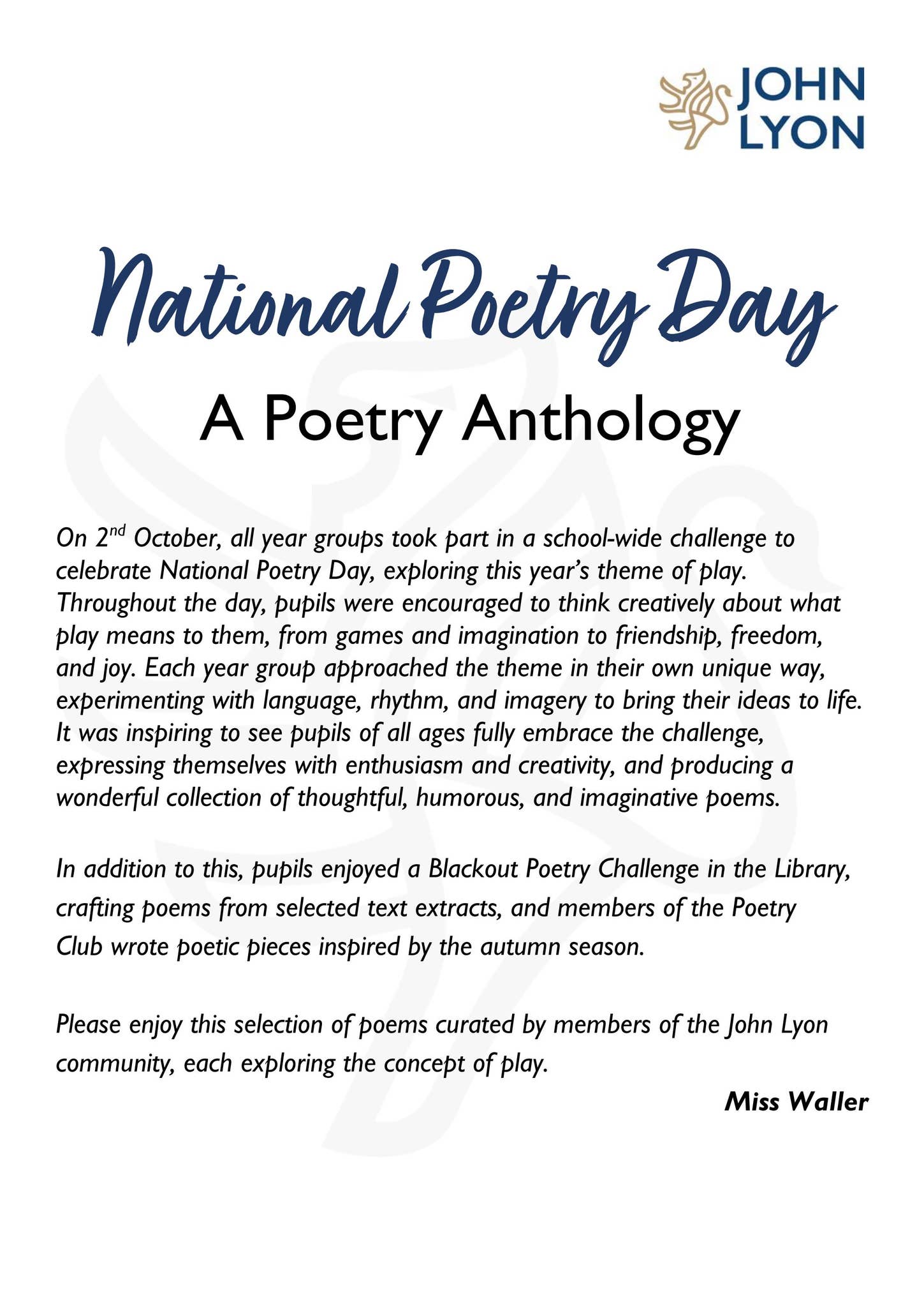 National Poetry Day Anthology 2025 by johnlyonharrow - Issuu