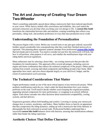 The Art and Journey of Creating Your Dream Two-Wheeler