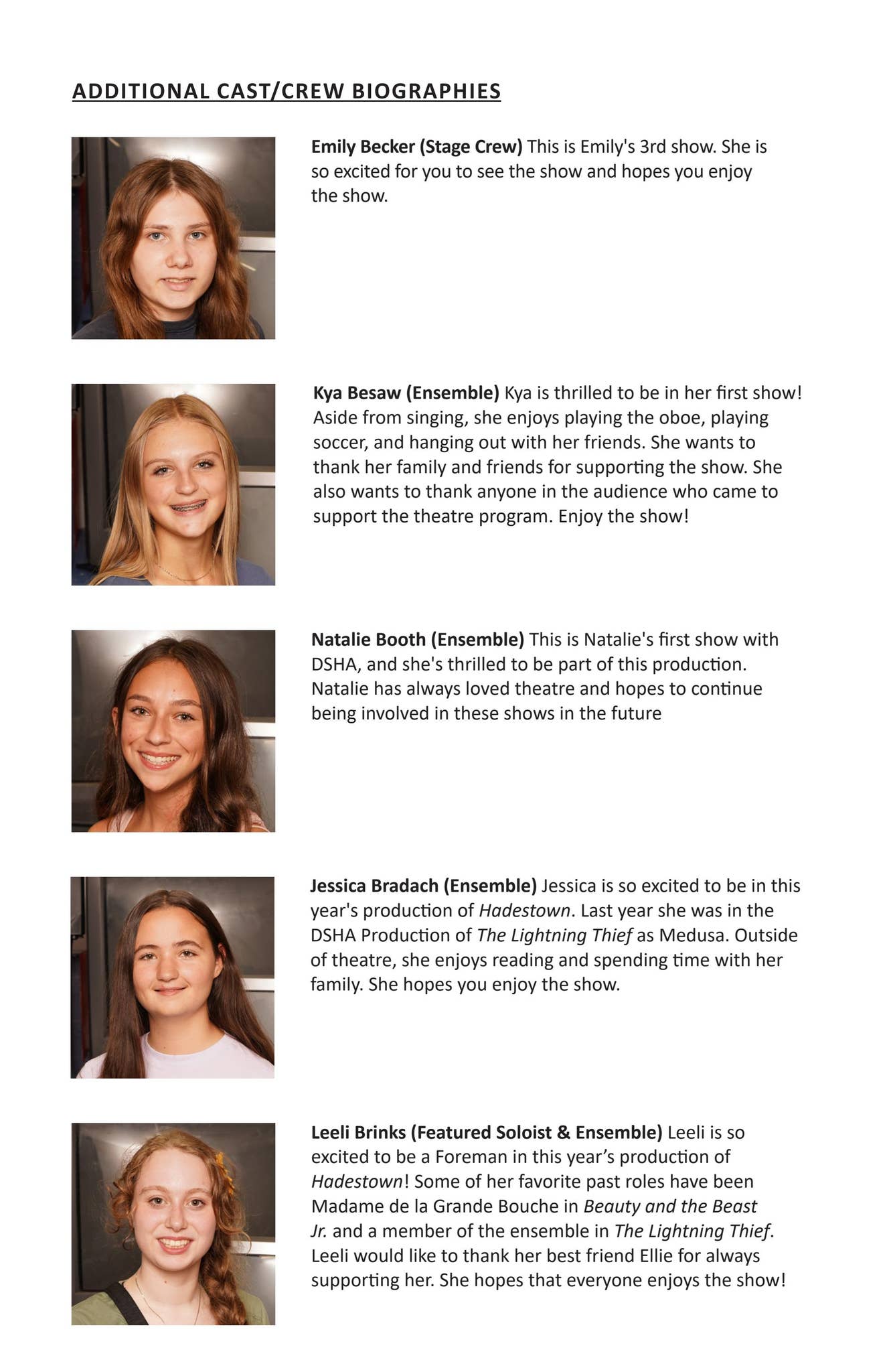 Hadestown: Teen Edition - Additional Cast/Crew Biographies by dsha9 - Issuu