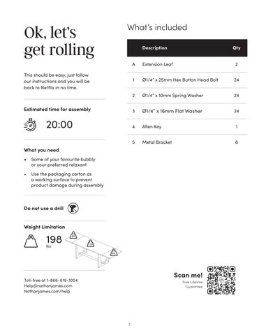Solace 餐桌 Extension Instruction Sheet 42302 第 2 页