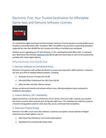 Electronic First: Your Trusted Destination for Affordable Game Keys and ...