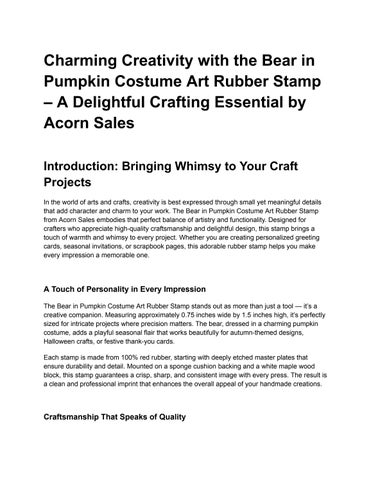 Bear in Pumpkin Costume Art Rubber Stamp