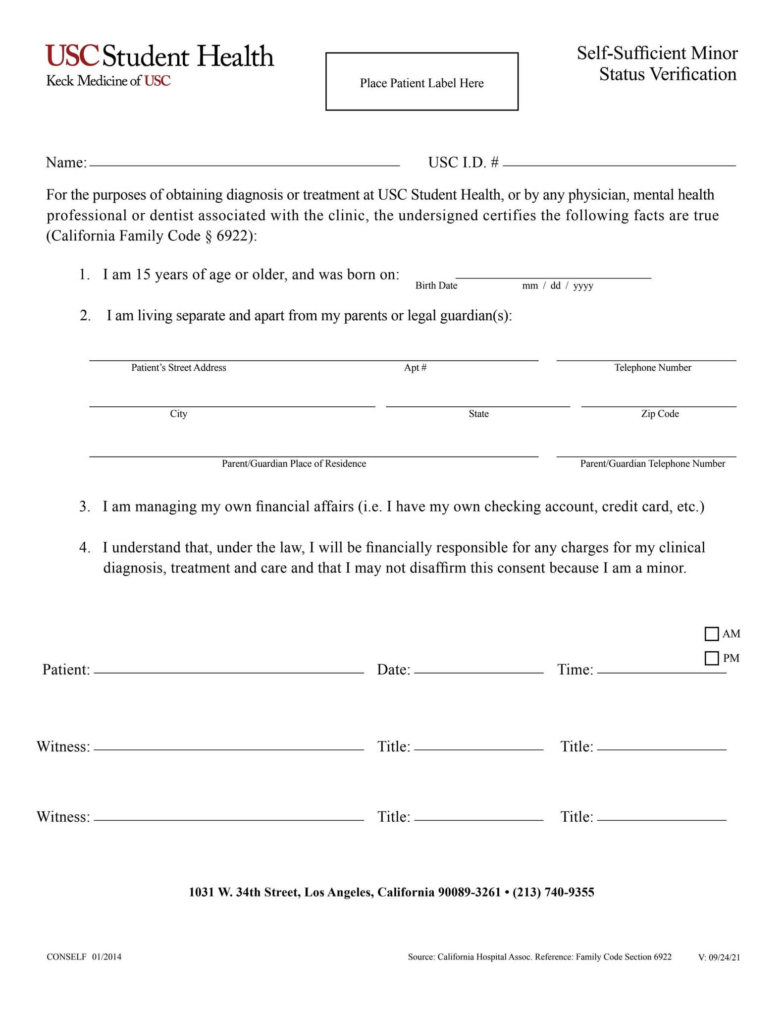Major Minor Status Self Sufficient Minor Status Verification by USC Campus Health - Issuu