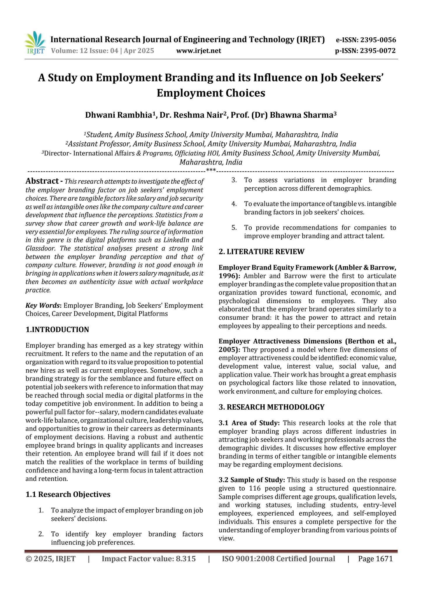 A Study on Employment Branding and its Influence on Job Seekers ...