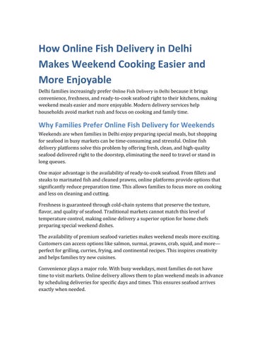 How Online Fish Delivery in Delhi Makes Weekend Cooking Easier and More Enjoyable