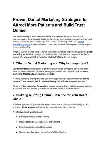 Proven Dental Marketing Strategies to Attract More Patients and Build Trust Online