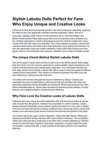Stylish Labubu Dolls Perfect for Fans Who Enjoy Unique and Creative Looks