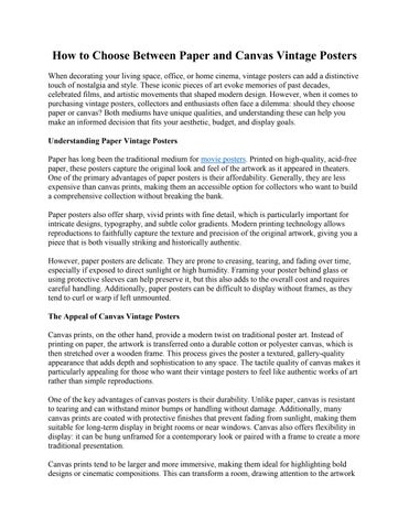 How to Choose Between Paper and Canvas Vintage Posters