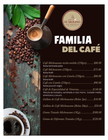 MENÚ CAFETERÍA EL MOLINO