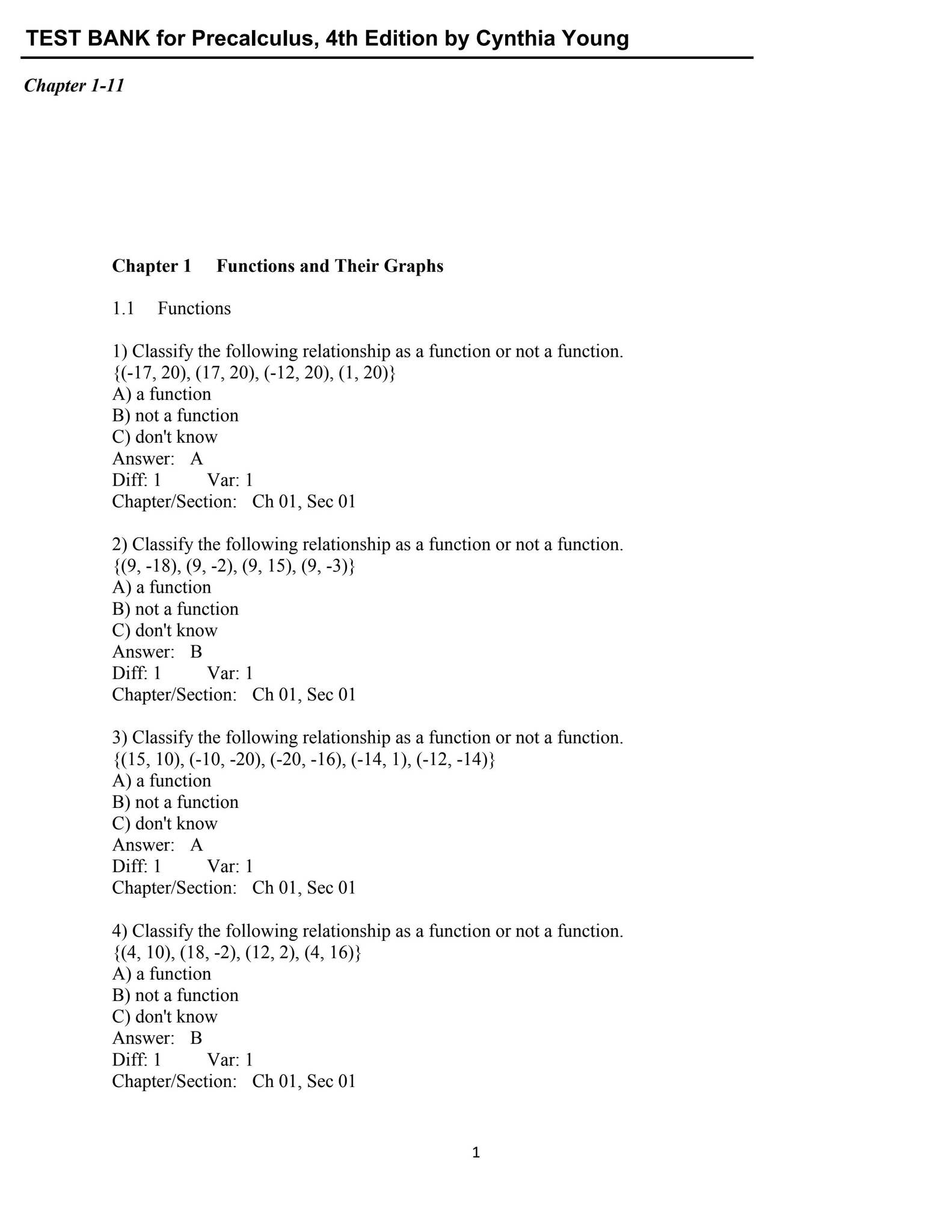 TEST BANK for Precalculus, 4th Edition by Cynthia Young by ...