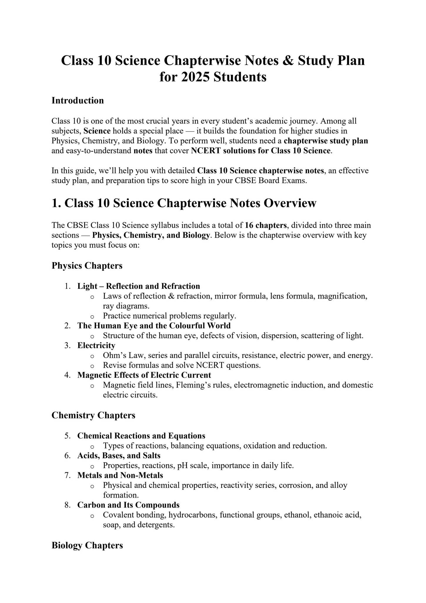 Study Path Science Class 10 Class 10 Science Chapterwise Notes & Study Plan for 2025 Students by ...
